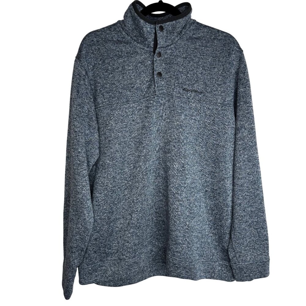Eddie Bauer Sweater Mens 2XL Marled Blue 1/4 Snap Hiking Fleece Outdoor Pullover
